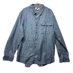Best Made Co Blue Linen Blend Pocket Flap Button Up Shirt Mens L Elbow Patch